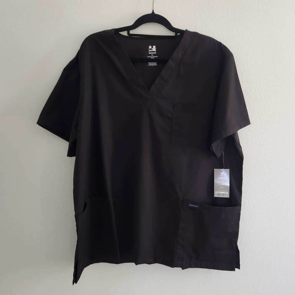 NWT Dagacci Black Scrub Top V-Neck 3-Pocket men/women size 2XL‎